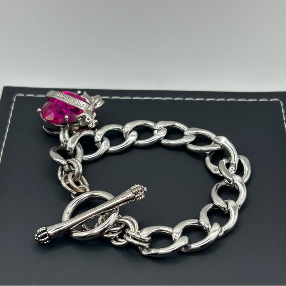 SOLD - ♥️ Juicy Couture Silver & Hot Pink Bling Heart Charm Bracelet - Picture 4 of 7